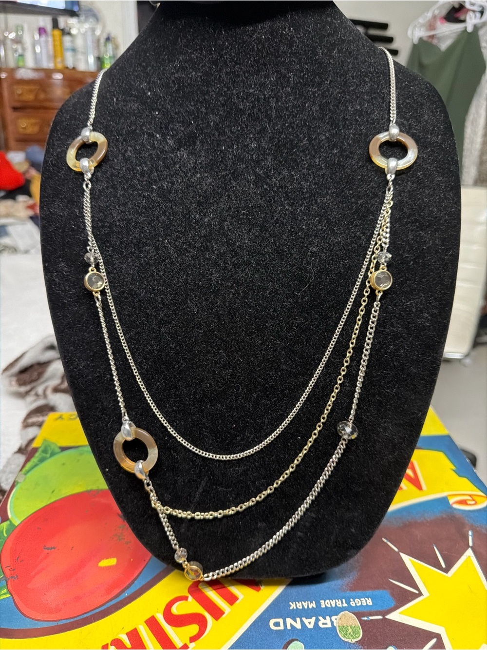 LOFT Mixed Metal Multi-Strand Necklace with Circular Accents 20”
